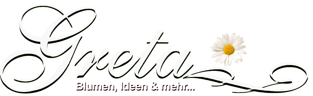 Greta - Blumen, Ideen & mehr... Inspiriert von der Liebe zur Natur. Wir lassen Blumen strahlen – in ihrer reinsten Form, ganz natürlich. Logo zart mit Schrift und Gänseblümchen.